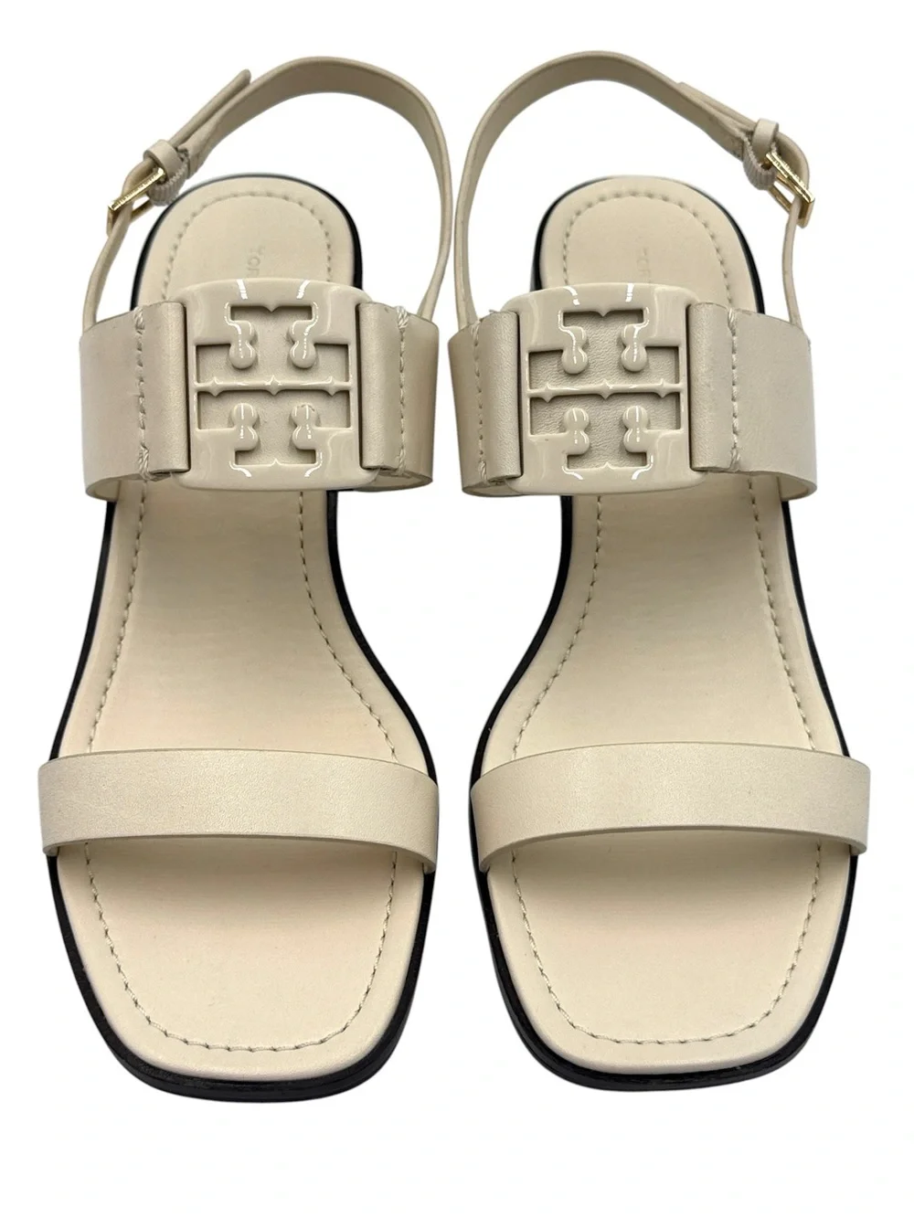Tory Burch Georgia 55MM Cream Block Heel Slingback Sandals Size 9.5